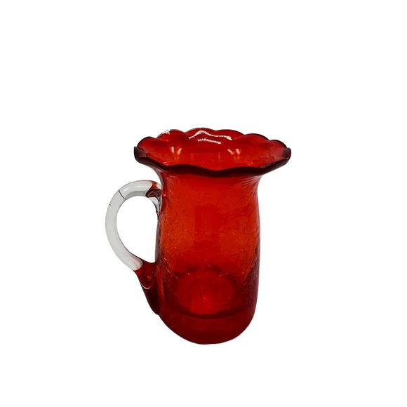 Art Glass Red Crackle Creamer with Scalloped Edge - Picture 3 of 6